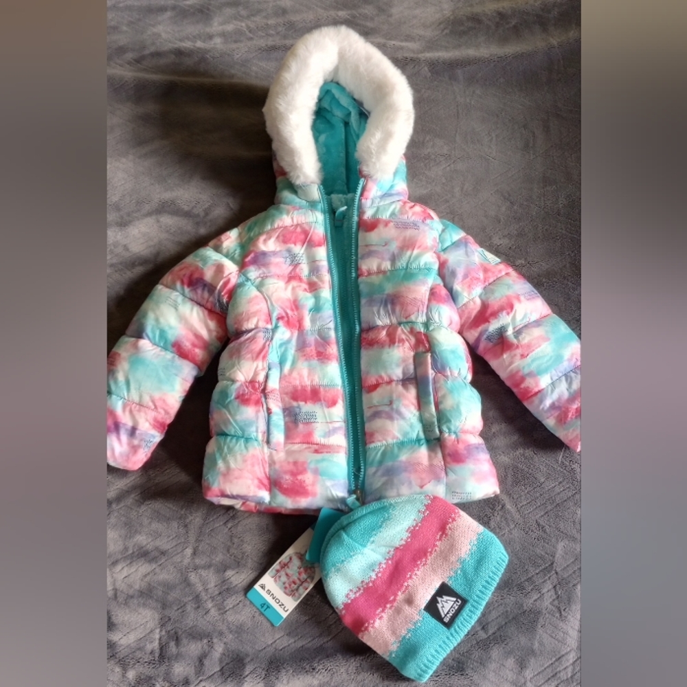Snozu Girls Fleece Lined Jacket with Hat, 4T
